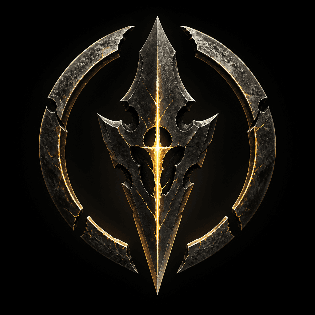 Mistfall Hunter black-iron and gold emblem